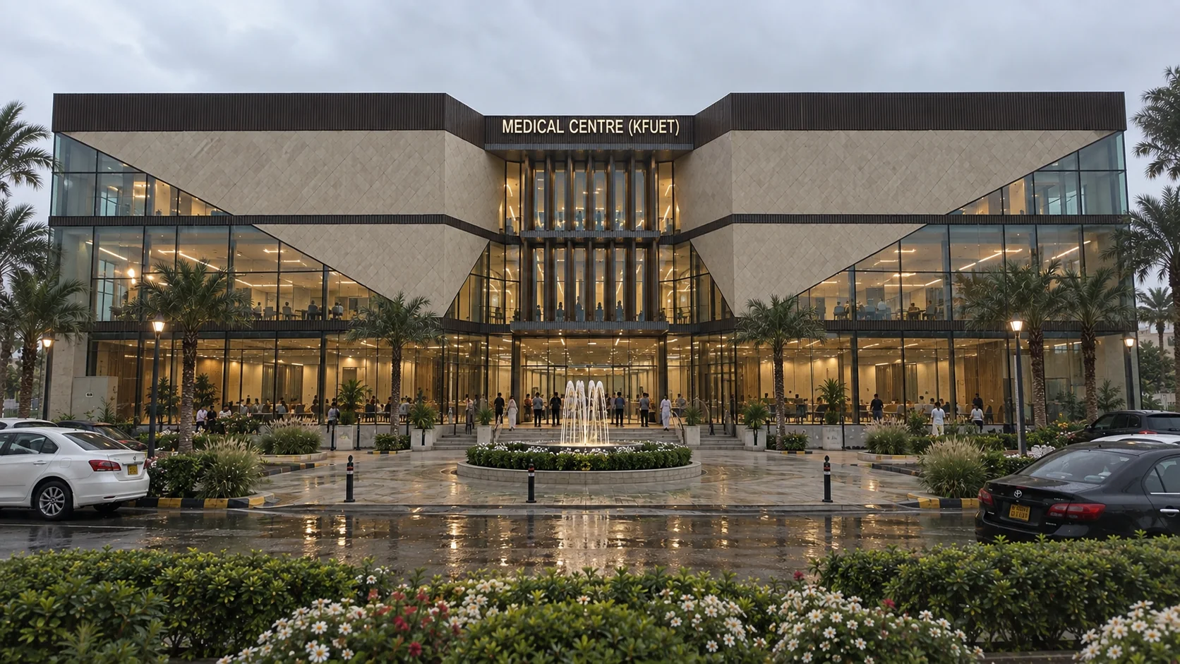 Front exterior architectural visualisation of the KFUEIT Medical Centre