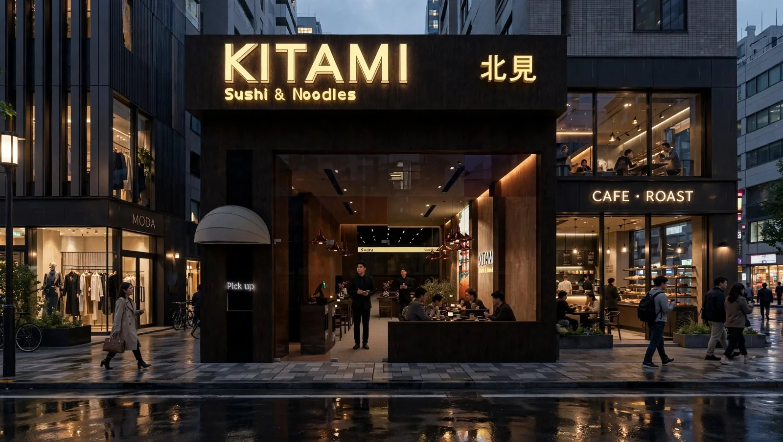 Street-facing exterior design visualisation of Kitami Japanese Cafe